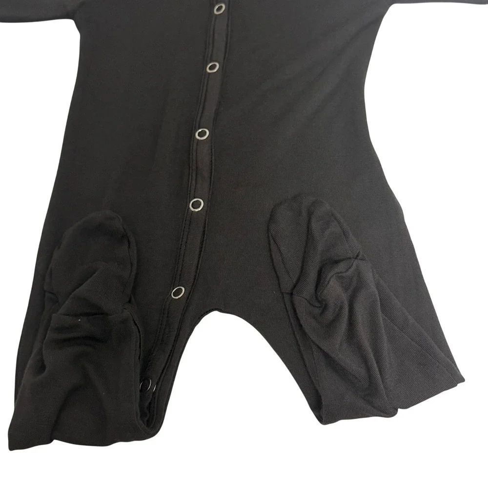 Kate Quinn Bamboo Black‎ Hooded Footie Romper with Bear Ears 0-3M Snap Front